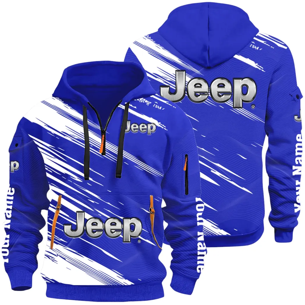 Adventure Utility Vehicle Hoodie Half Zip 3D, Adventure-Ready Streetwear CAR514 - Blue