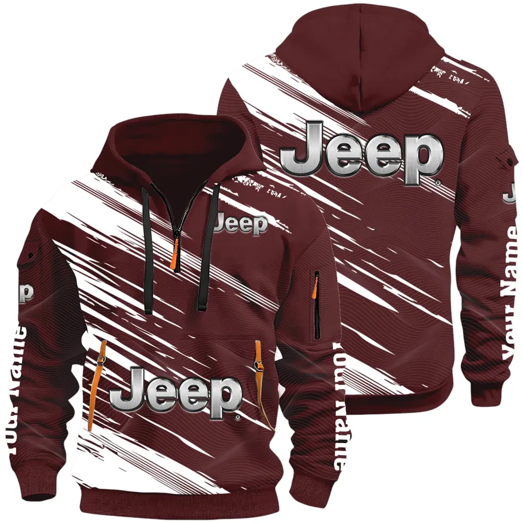 Adventure Utility Vehicle Hoodie Half Zip 3D, Adventure-Ready Streetwear CAR514 - Dark Red