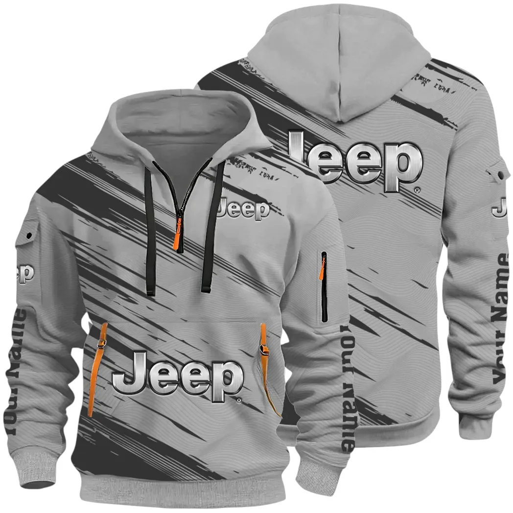 Adventure Utility Vehicle Hoodie Half Zip 3D, Adventure-Ready Streetwear CAR514 - Gray