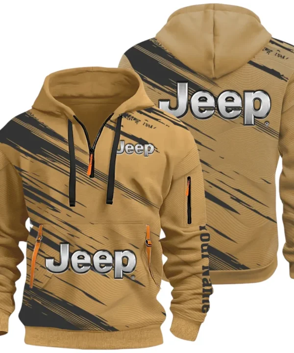 Adventure Utility Vehicle Hoodie Half Zip 3D, Adventure-Ready Streetwear CAR514 - Khaki