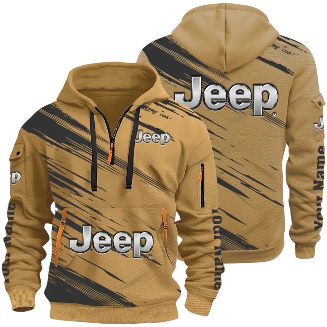 Adventure Utility Vehicle Hoodie Half Zip 3D, Adventure-Ready Streetwear CAR514 - Khaki