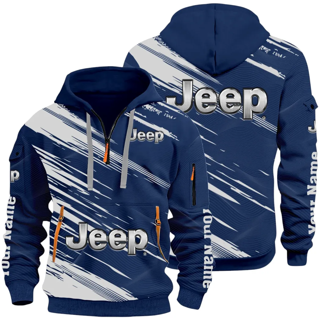 Adventure Utility Vehicle Hoodie Half Zip 3D, Adventure-Ready Streetwear CAR514 - Navy