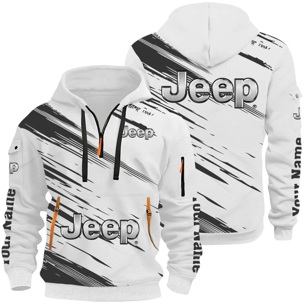 Adventure Utility Vehicle Hoodie Half Zip 3D, Adventure-Ready Streetwear CAR514 - White