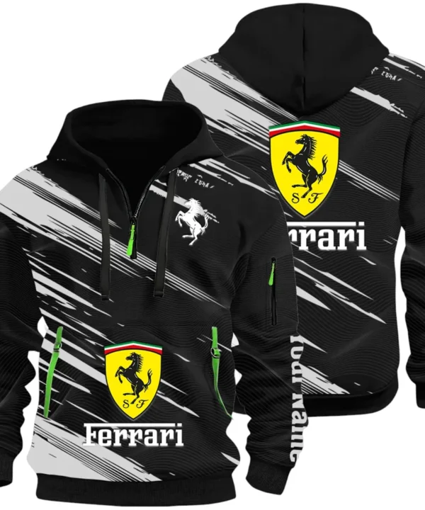 Italian Supercar Hoodie Half Zip 3D, Rugged Casual Fit Hoodie CAR514 - Black