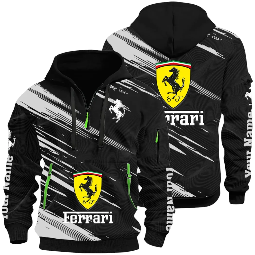 Italian Supercar Hoodie Half Zip 3D, Rugged Casual Fit Hoodie CAR514 - Black