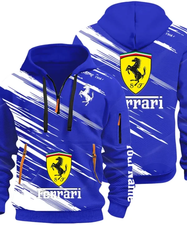 Italian Supercar Hoodie Half Zip 3D, Rugged Casual Fit Hoodie CAR514 - Blue