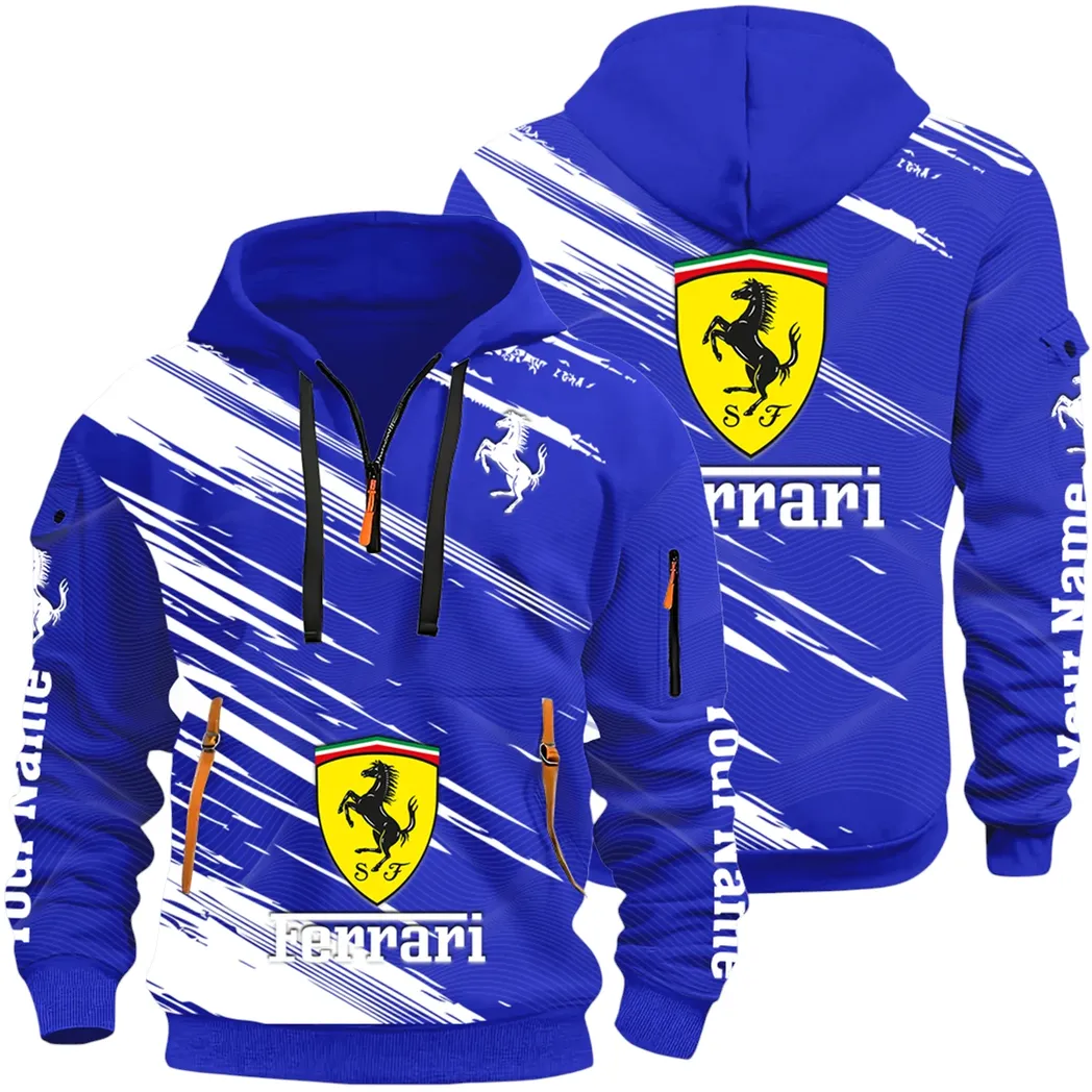 Italian Supercar Hoodie Half Zip 3D, Rugged Casual Fit Hoodie CAR514 - Blue