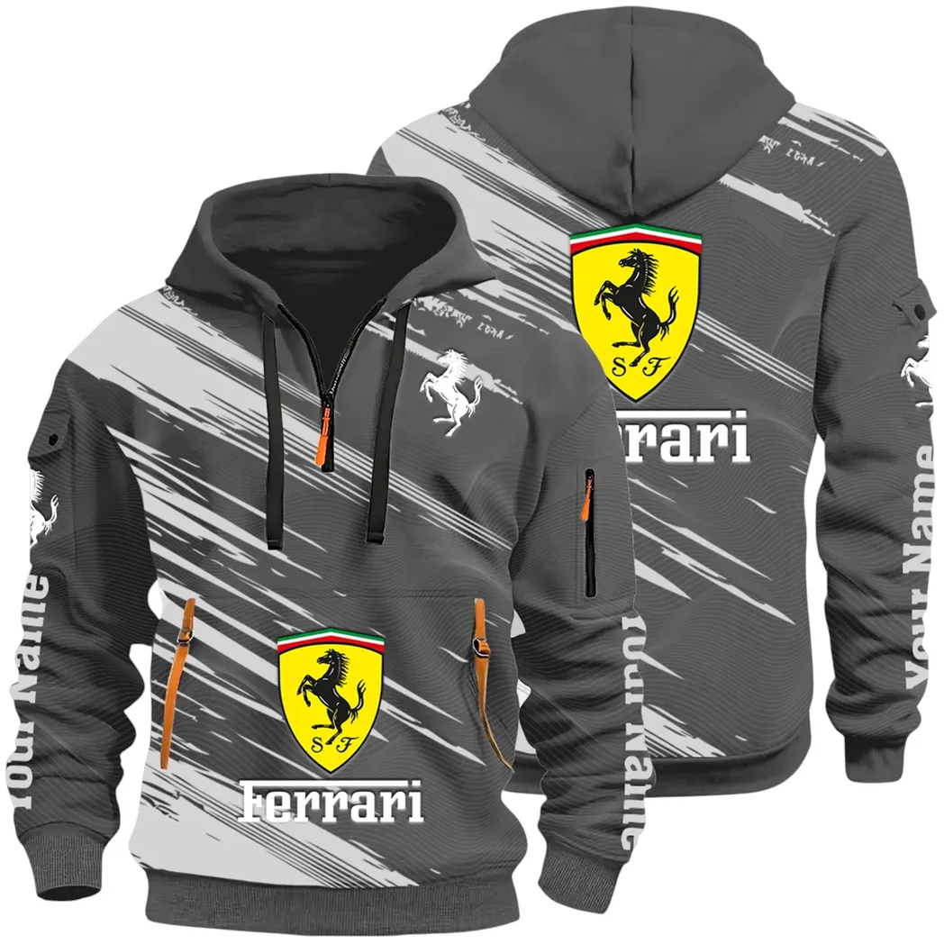Italian Supercar Hoodie Half Zip 3D, Rugged Casual Fit Hoodie CAR514 - Dark Gray