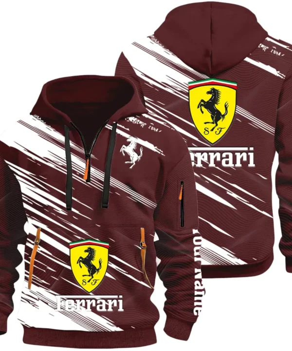 Italian Supercar Hoodie Half Zip 3D, Rugged Casual Fit Hoodie CAR514 - Dark Red