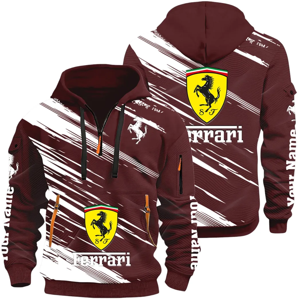 Italian Supercar Hoodie Half Zip 3D, Rugged Casual Fit Hoodie CAR514 - Dark Red