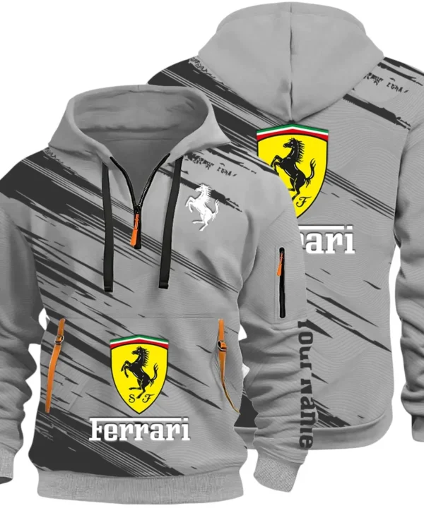 Italian Supercar Hoodie Half Zip 3D, Rugged Casual Fit Hoodie CAR514 - Gray