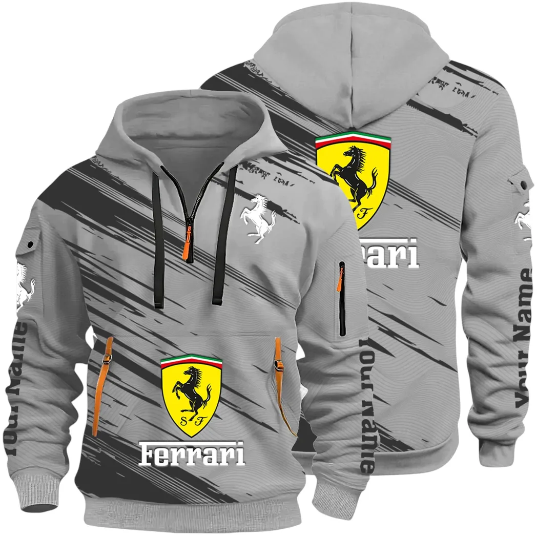 Italian Supercar Hoodie Half Zip 3D, Rugged Casual Fit Hoodie CAR514 - Gray