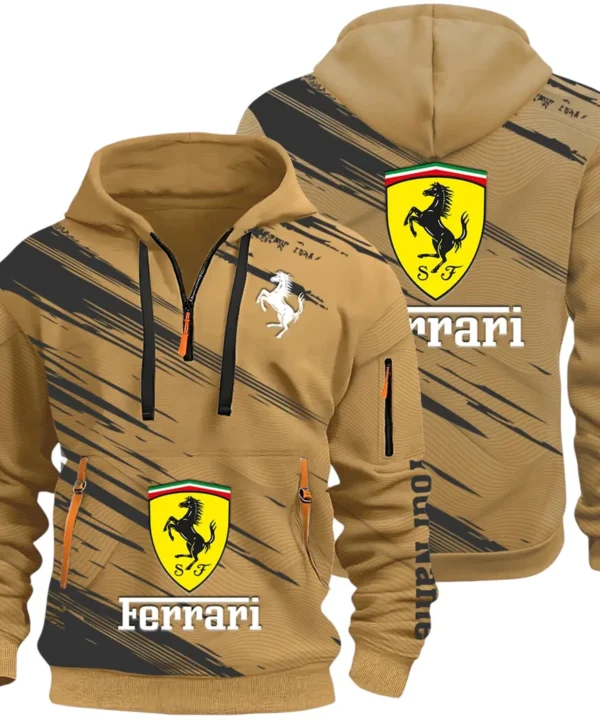 Italian Supercar Hoodie Half Zip 3D, Rugged Casual Fit Hoodie CAR514 - Khaki