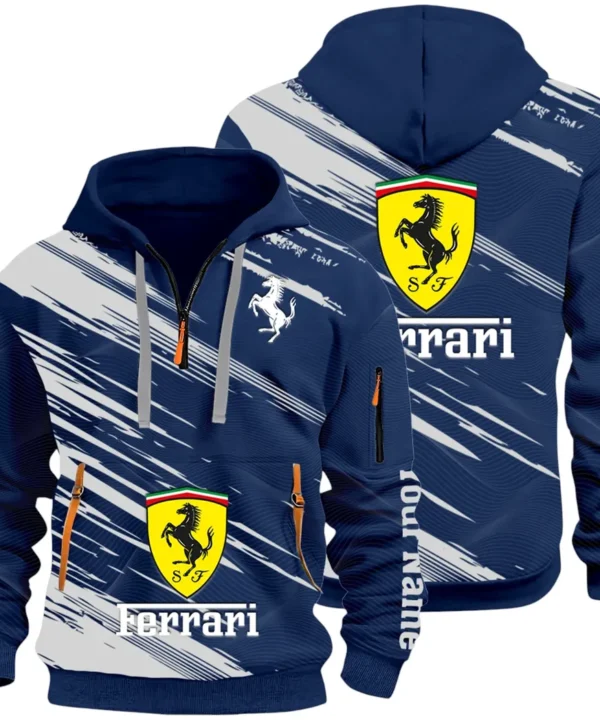Italian Supercar Hoodie Half Zip 3D, Rugged Casual Fit Hoodie CAR514 - Navy