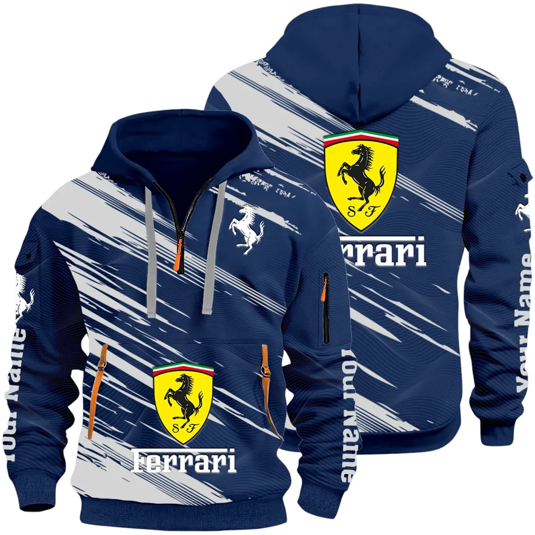 Italian Supercar Hoodie Half Zip 3D, Rugged Casual Fit Hoodie CAR514 - Navy