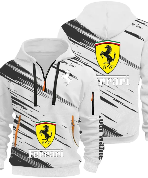 Italian Supercar Hoodie Half Zip 3D, Rugged Casual Fit Hoodie CAR514 - White
