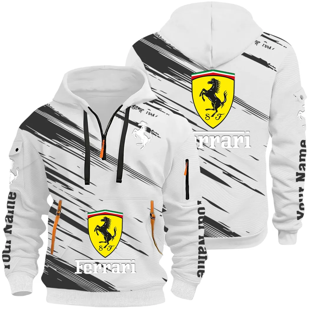 Italian Supercar Hoodie Half Zip 3D, Rugged Casual Fit Hoodie CAR514 - White