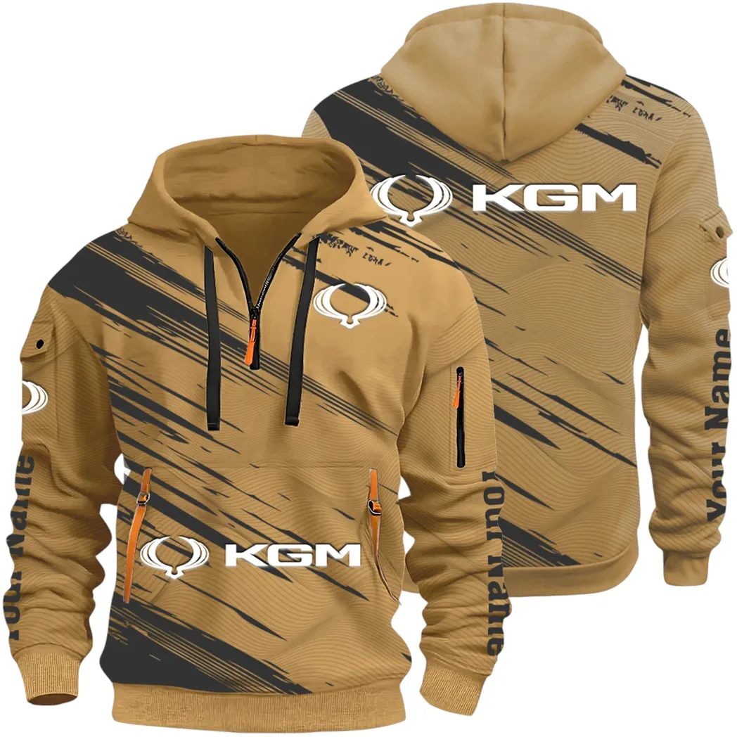 Racing Auto Hoodie Half Zip 3D, Casual Street-Ready Hoodie CAR514 - Khaki