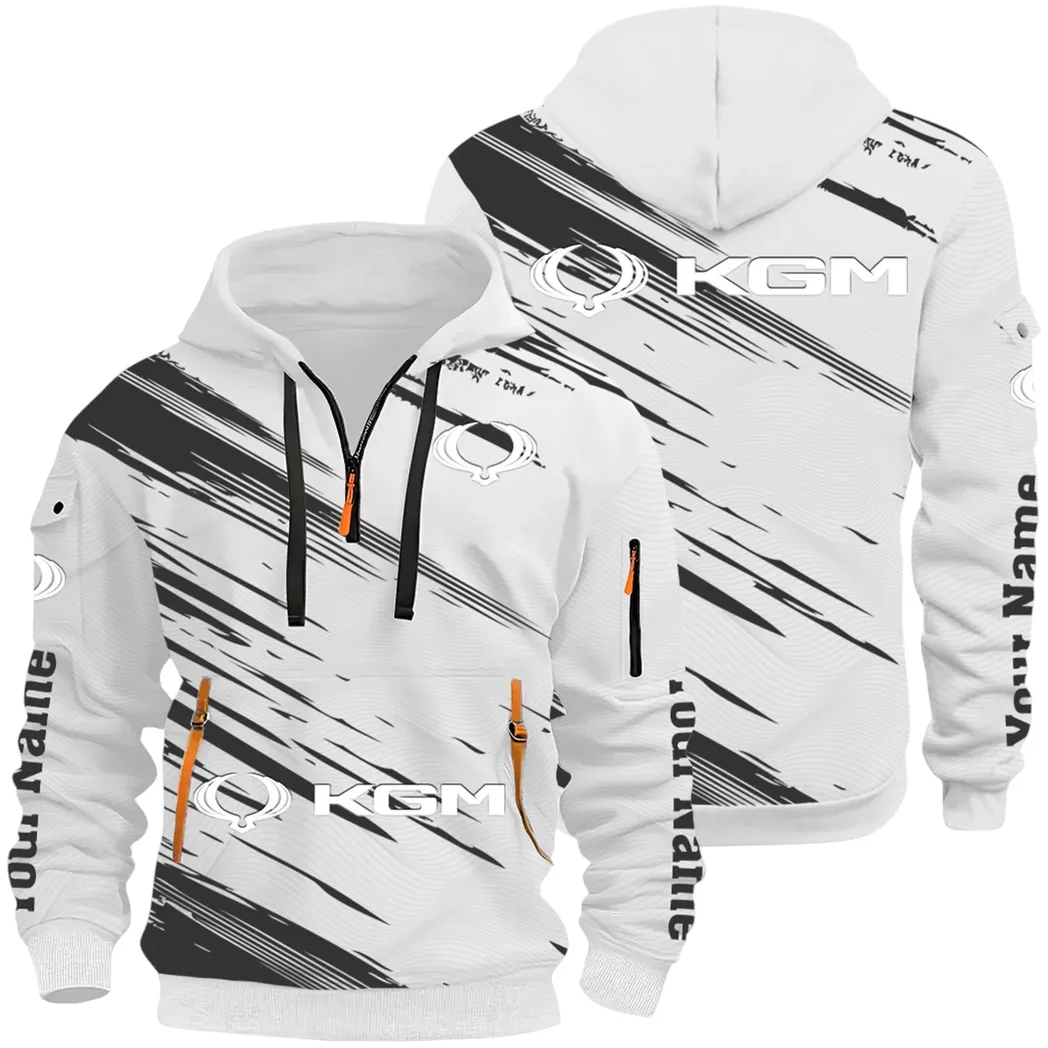 Racing Auto Hoodie Half Zip 3D, Casual Street-Ready Hoodie CAR514 - White