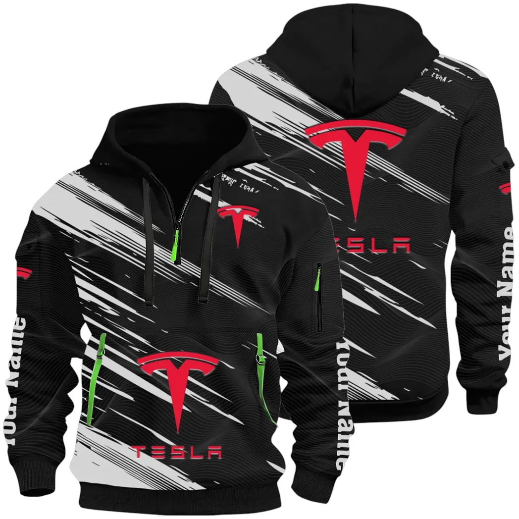 High-Tech Auto Hoodie Half Zip 3D, Rugged Casual Fit Hoodie CAR514 - Black