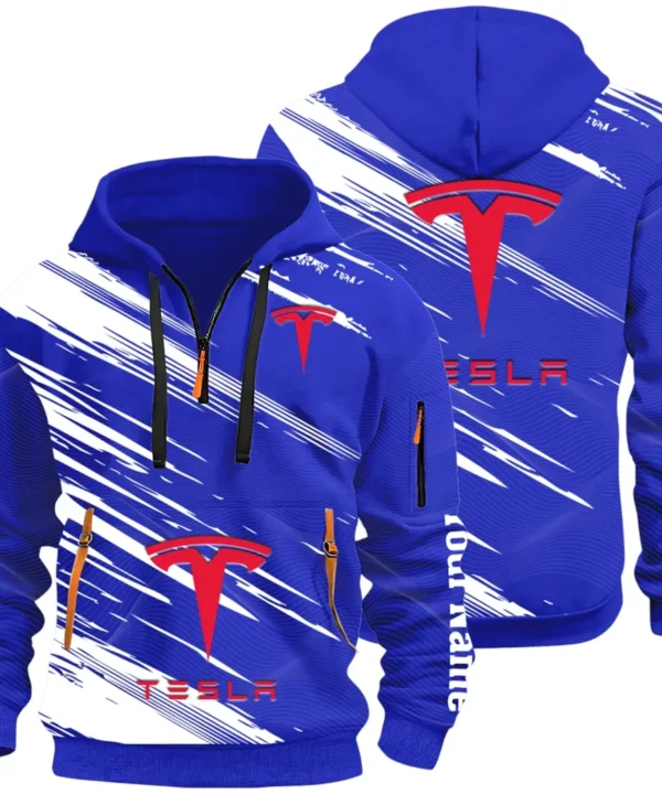 High-Tech Auto Hoodie Half Zip 3D, Rugged Casual Fit Hoodie CAR514 - Blue