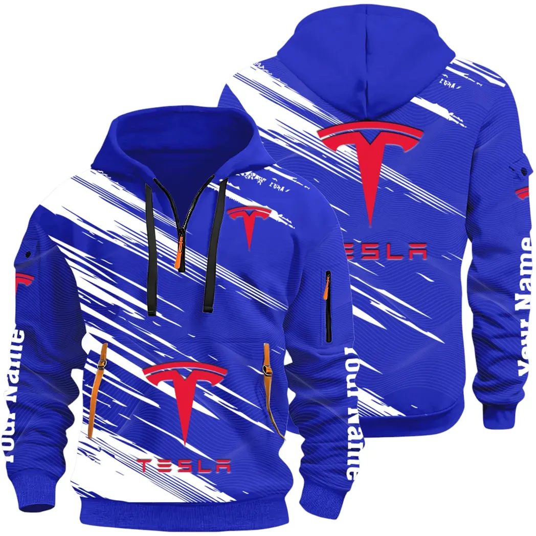 High-Tech Auto Hoodie Half Zip 3D, Rugged Casual Fit Hoodie CAR514 - Blue