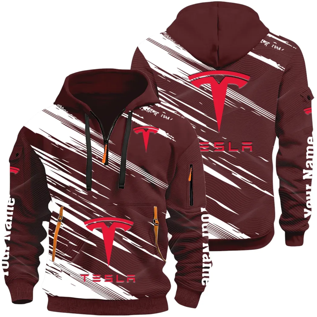 High-Tech Auto Hoodie Half Zip 3D, Rugged Casual Fit Hoodie CAR514 - Dark Red