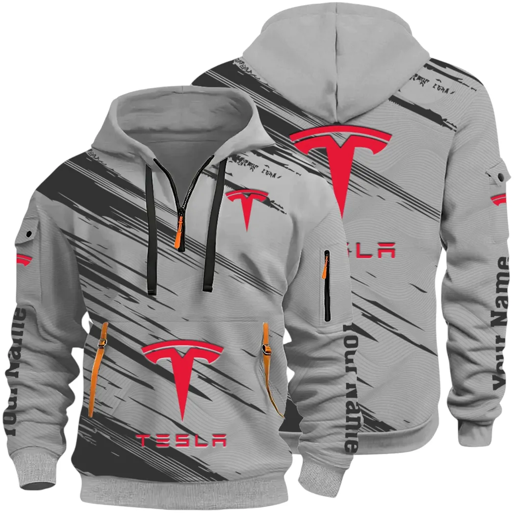 High-Tech Auto Hoodie Half Zip 3D, Rugged Casual Fit Hoodie CAR514 - Gray