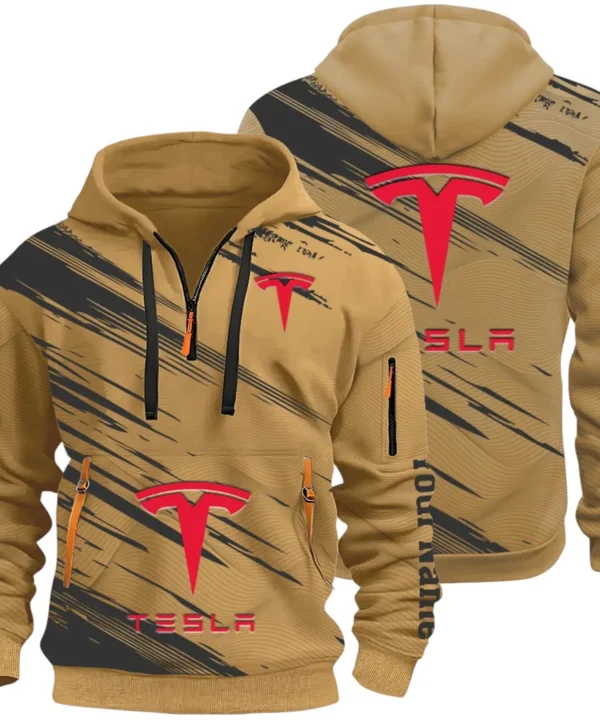 High-Tech Auto Hoodie Half Zip 3D, Rugged Casual Fit Hoodie CAR514 - Khaki