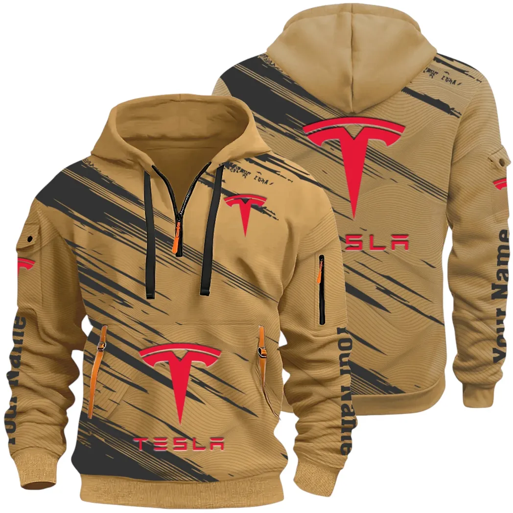 High-Tech Auto Hoodie Half Zip 3D, Rugged Casual Fit Hoodie CAR514 - Khaki