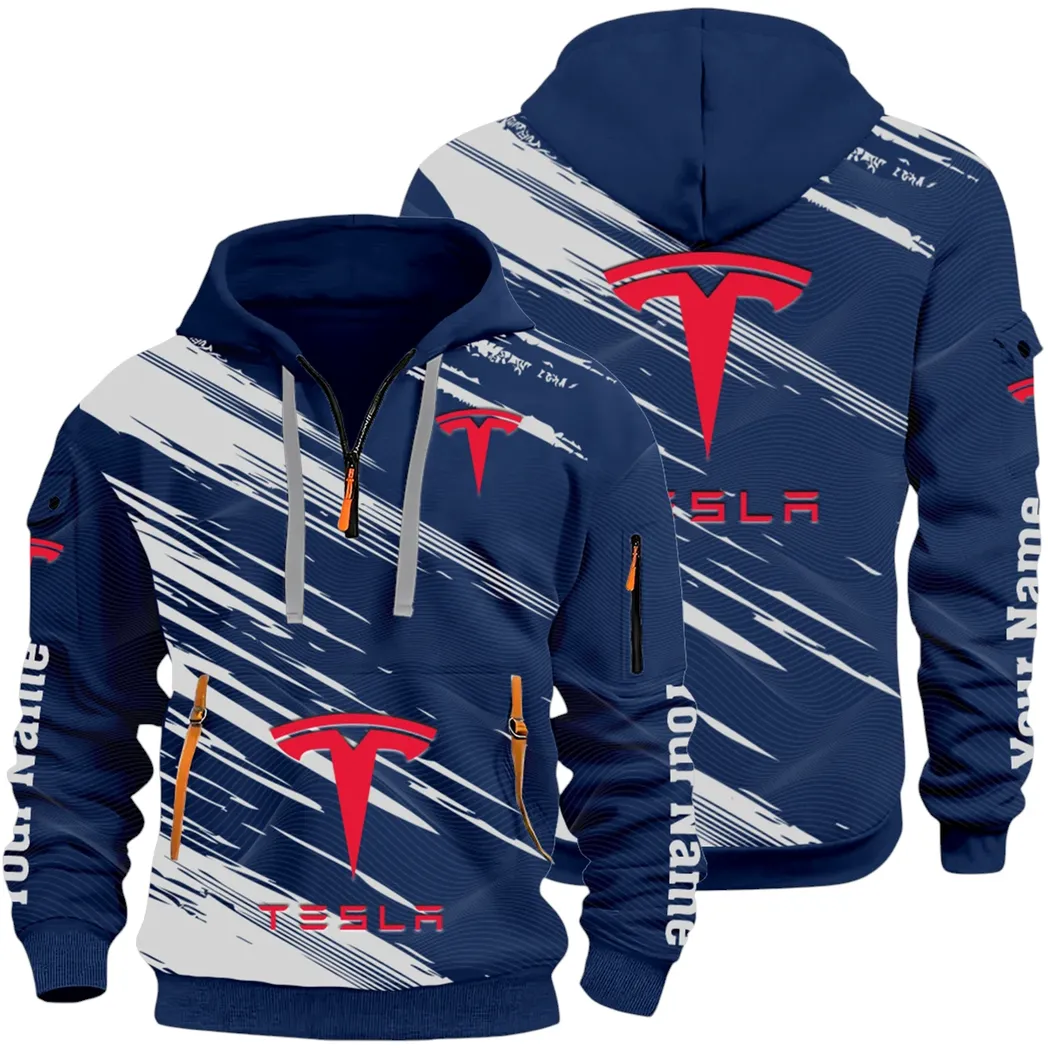 High-Tech Auto Hoodie Half Zip 3D, Rugged Casual Fit Hoodie CAR514 - Navy