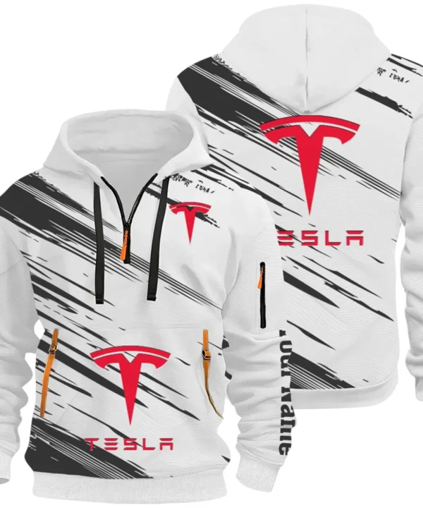 High-Tech Auto Hoodie Half Zip 3D, Rugged Casual Fit Hoodie CAR514 - White