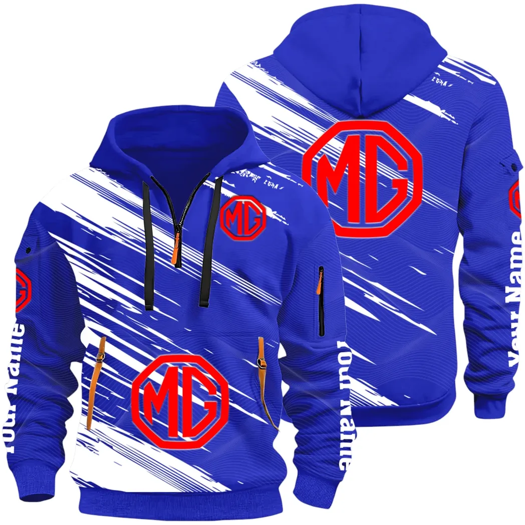 Compact Roadster Hoodie Half Zip 3D, Adventure-Ready Streetwear CAR514 - Blue