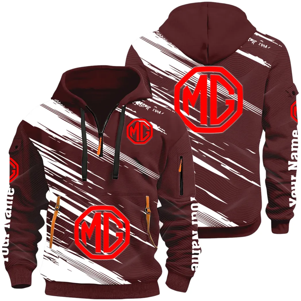 Compact Roadster Hoodie Half Zip 3D, Adventure-Ready Streetwear CAR514 - Dark Red