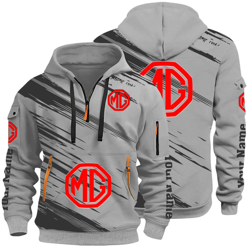 Compact Roadster Hoodie Half Zip 3D, Adventure-Ready Streetwear CAR514 - Gray