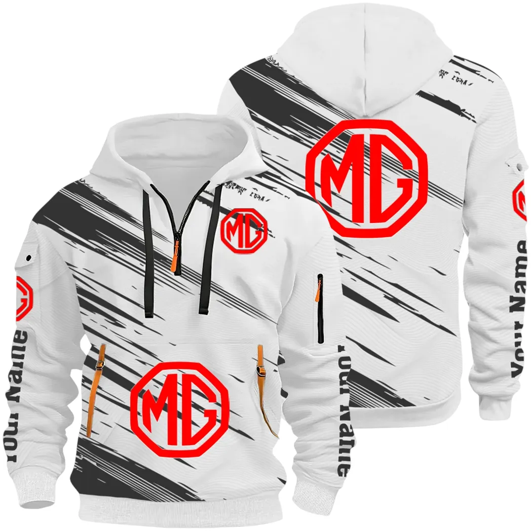 Compact Roadster Hoodie Half Zip 3D, Adventure-Ready Streetwear CAR514 - White