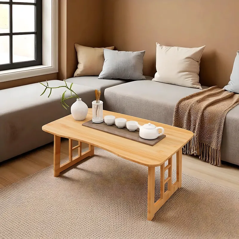 Bamboo Coffee Table Low Profile Rectangular Minimalist