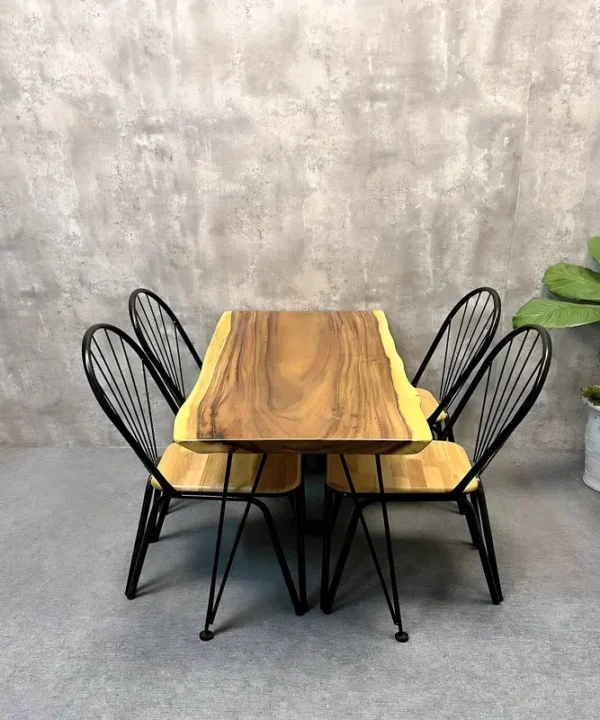 Solid Wood Dining Table Metal Leg Base Contemporary Design