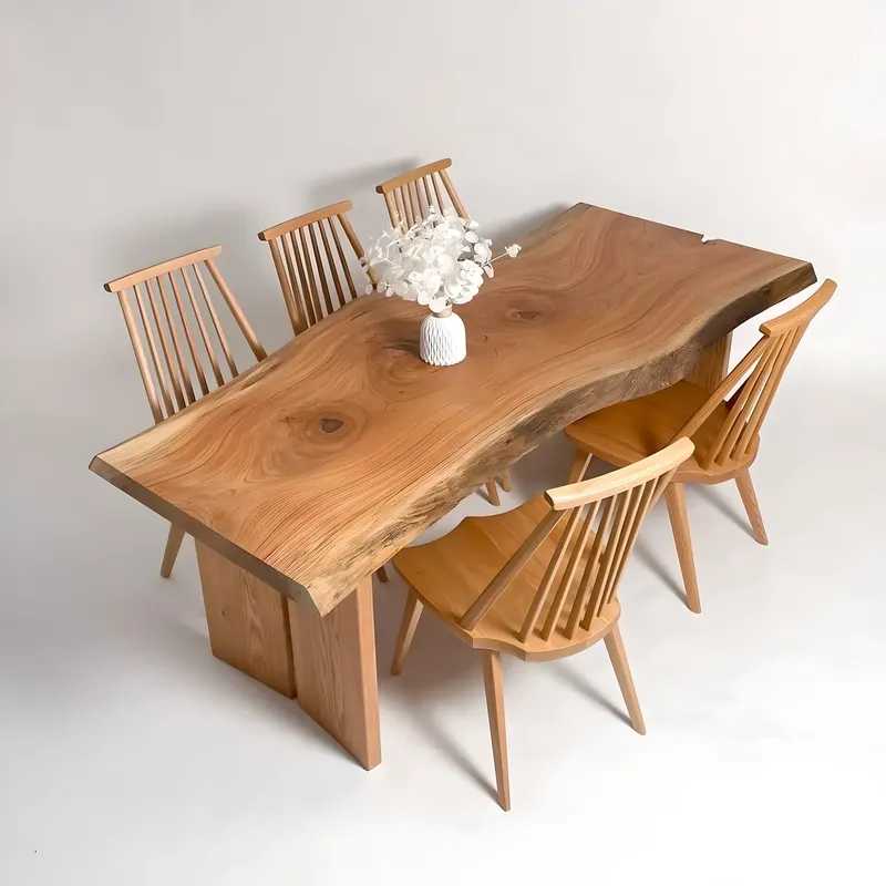 Tamarind Wood Dining Table Natural Grain Family Size