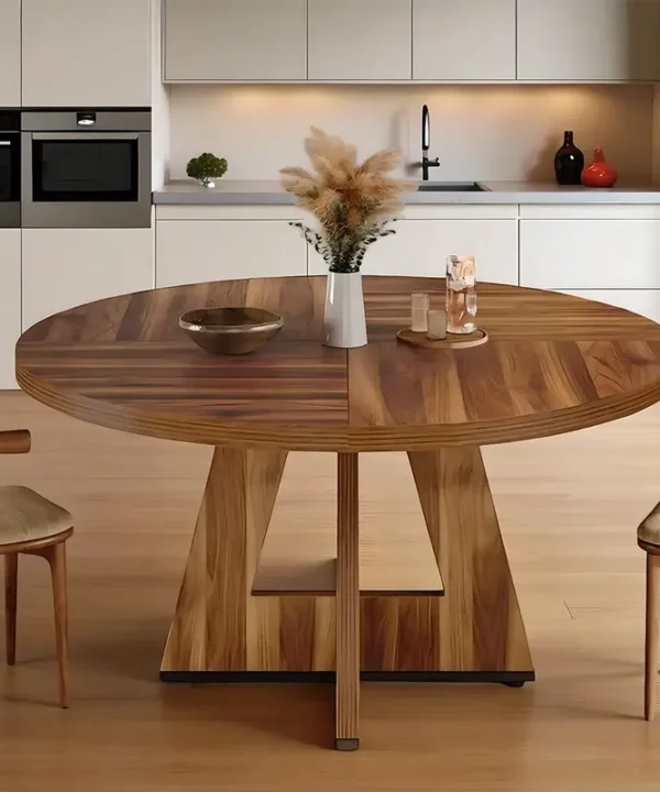 Round Wood Dining Table T Pedestal Base Elegant Modern